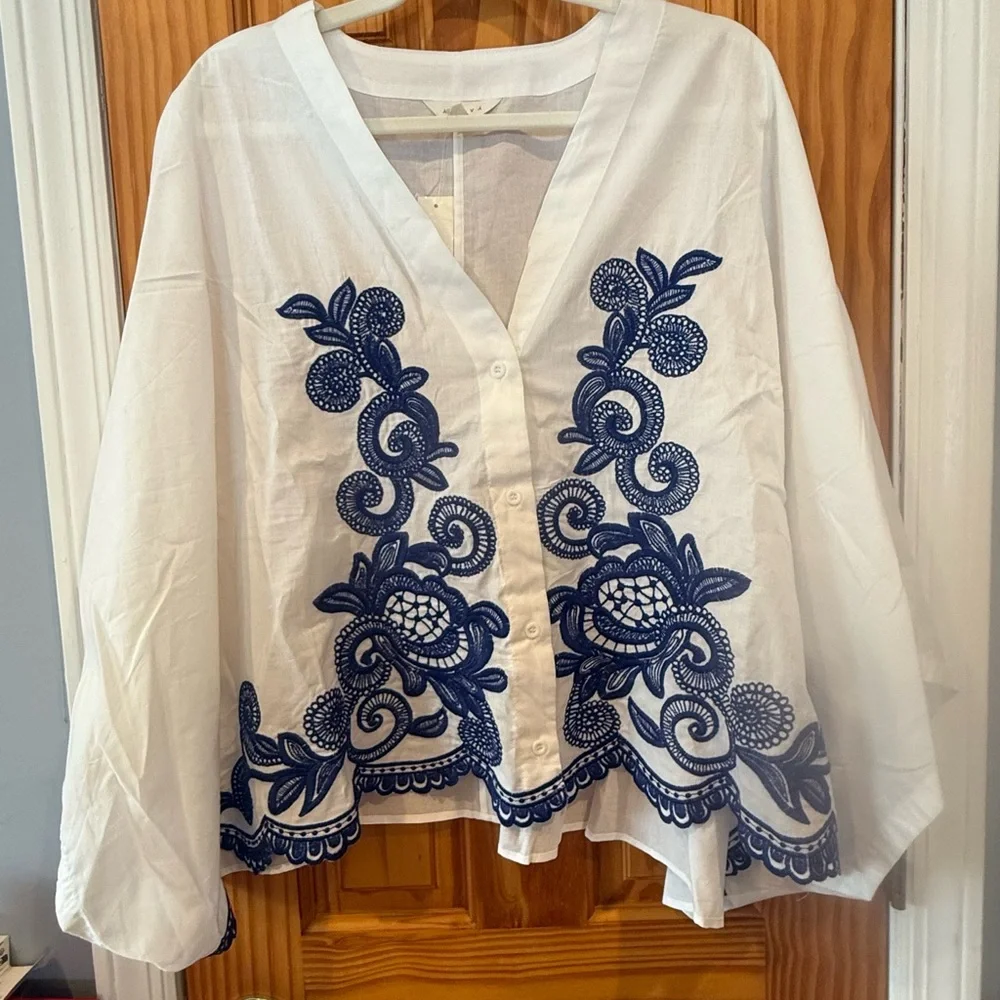 Adiva White Blouse with Blue Embroidery - Picture 5 of 7